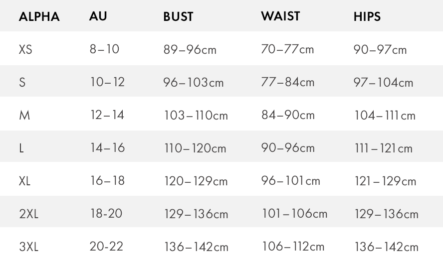 Variety Hour Clothing Size Guide