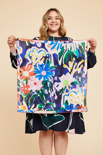 Silk Crepe De Chine Scarf in Honeymoon Bouquet Print by Variety Hour